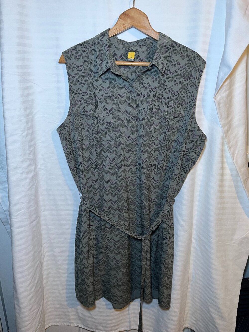 Eddie Bauer Green Chevron Sleeveless Shirt Dress 2XL